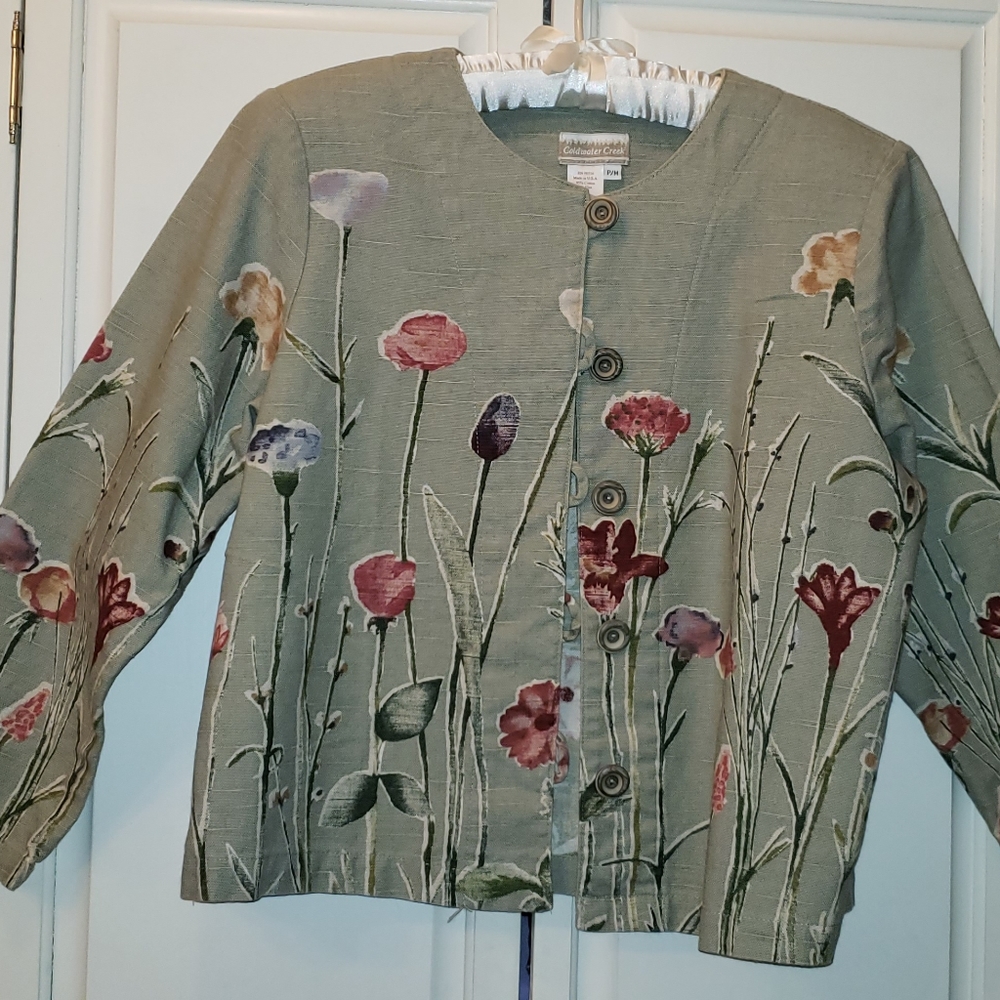 Coldwater Creek jacket, P/M floral print, soft green